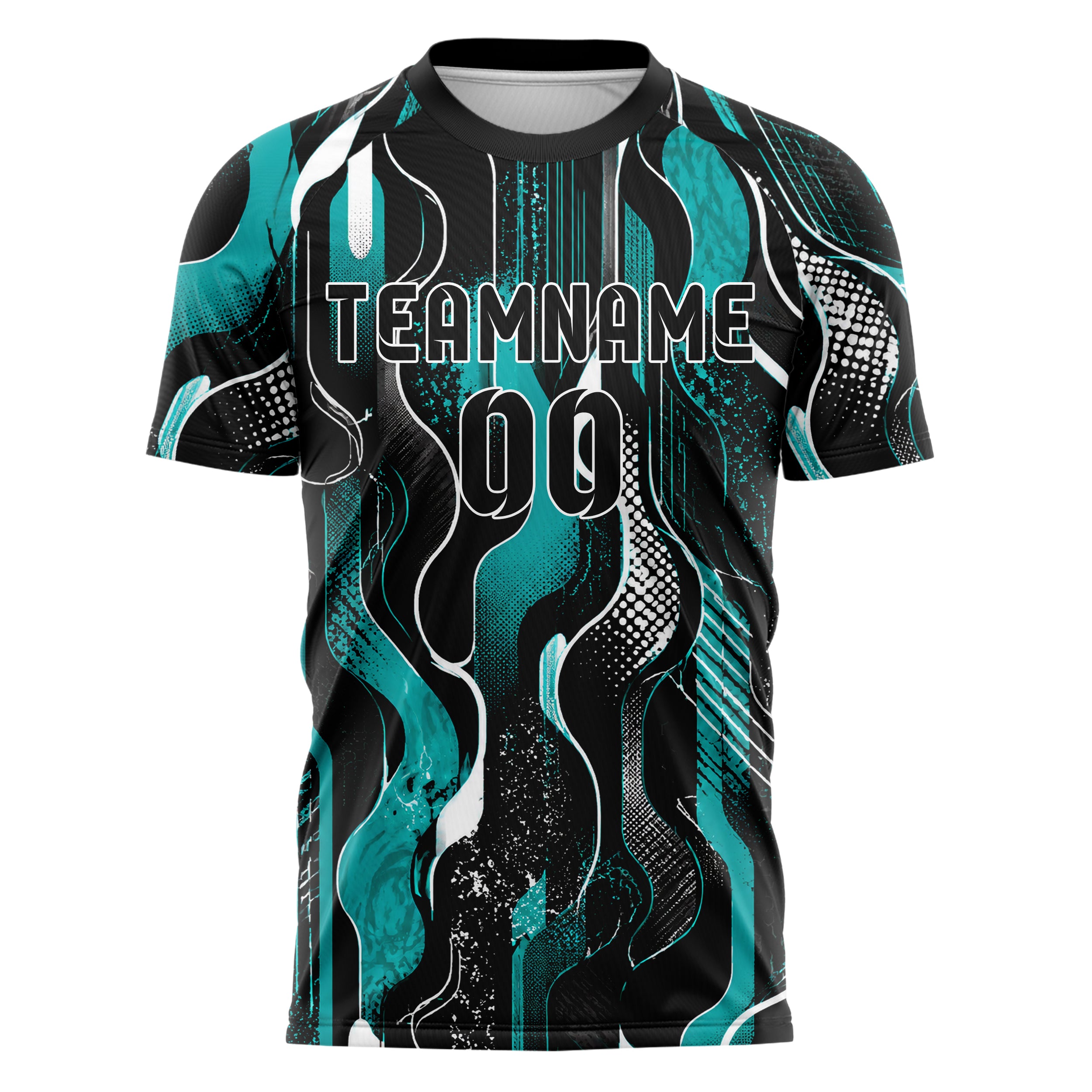 Schwarz lebendiges abstrakte Linien Organic Blobs Outline Design 12-0356 individuelles Fußballtrikot front