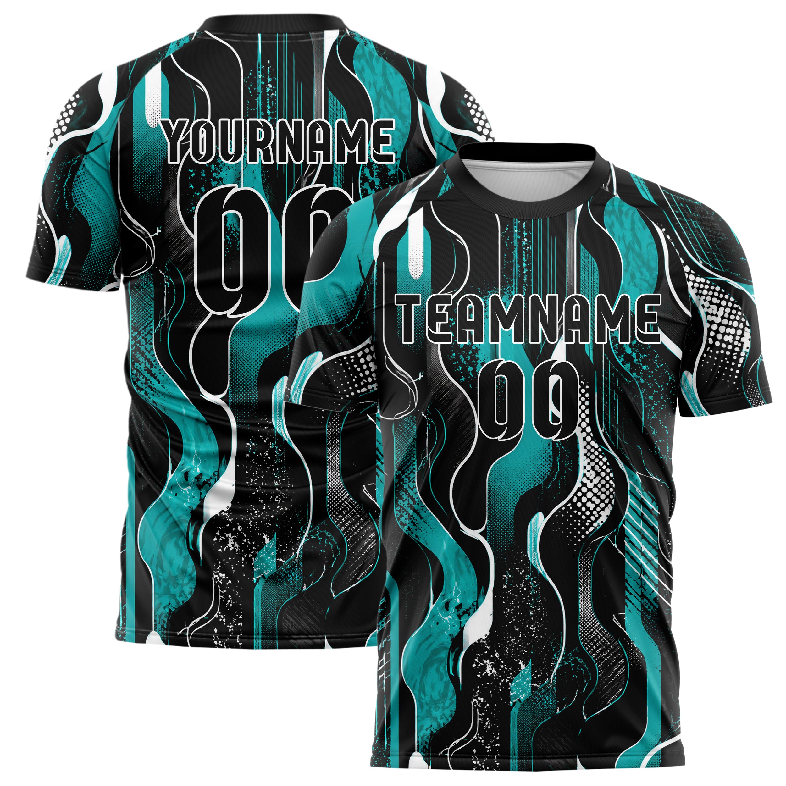 Schwarz lebendiges abstrakte Linien Organic Blobs Outline Design 12-0356 individuelles Fußballtrikot main