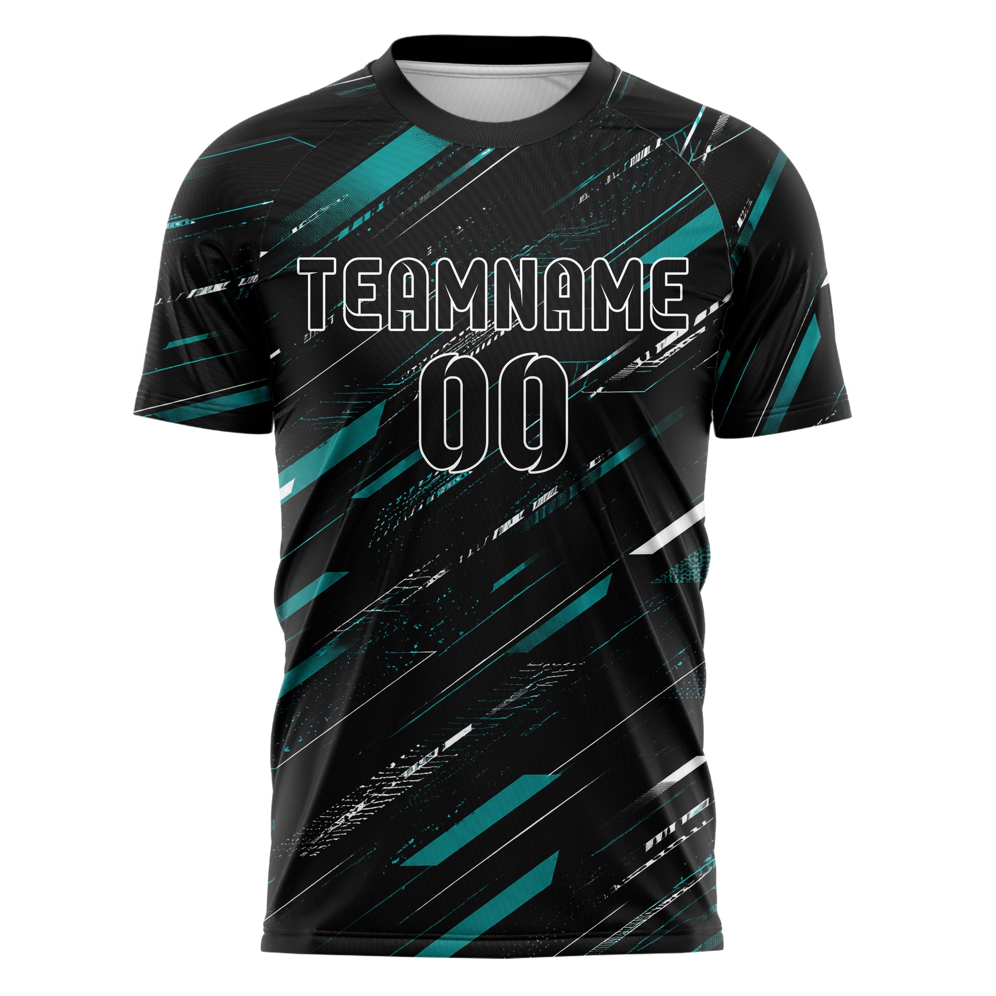Schwarz lebendiges abstrakte Linien Speckles Line Accents Design 12-0080 individuelles Fußballtrikot front