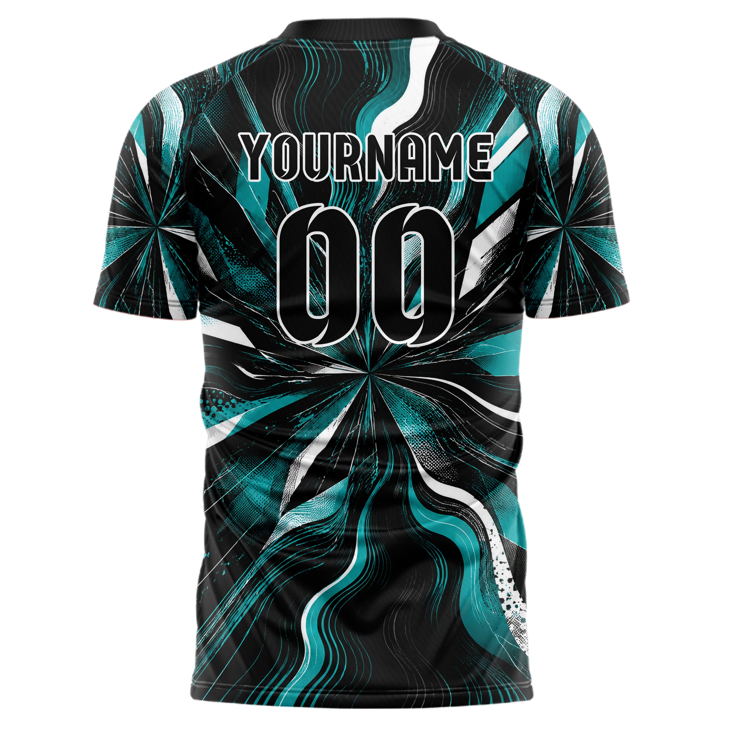 Schwarz lebendiges abstrakte Linien wavy Parallel Curves Design 12-0182 individuelles Fußballtrikot back