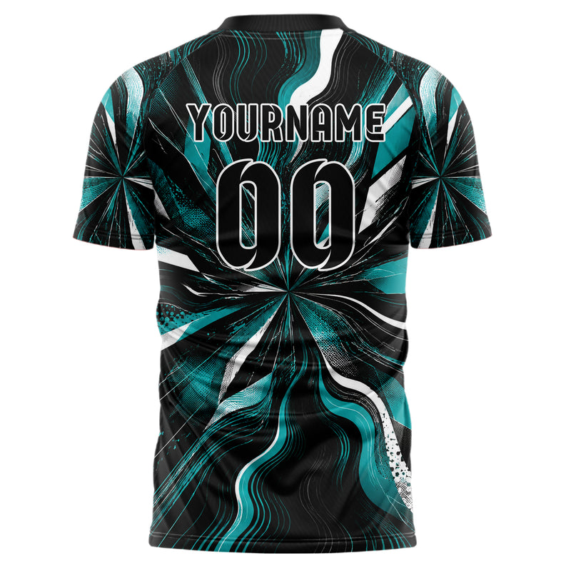 Schwarz lebendiges abstrakte Linien wavy Parallel Curves Design 12-0182 individuelles Fußballtrikot back