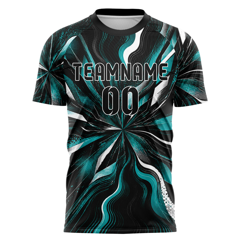 Schwarz lebendiges abstrakte Linien wavy Parallel Curves Design 12-0182 individuelles Fußballtrikot front