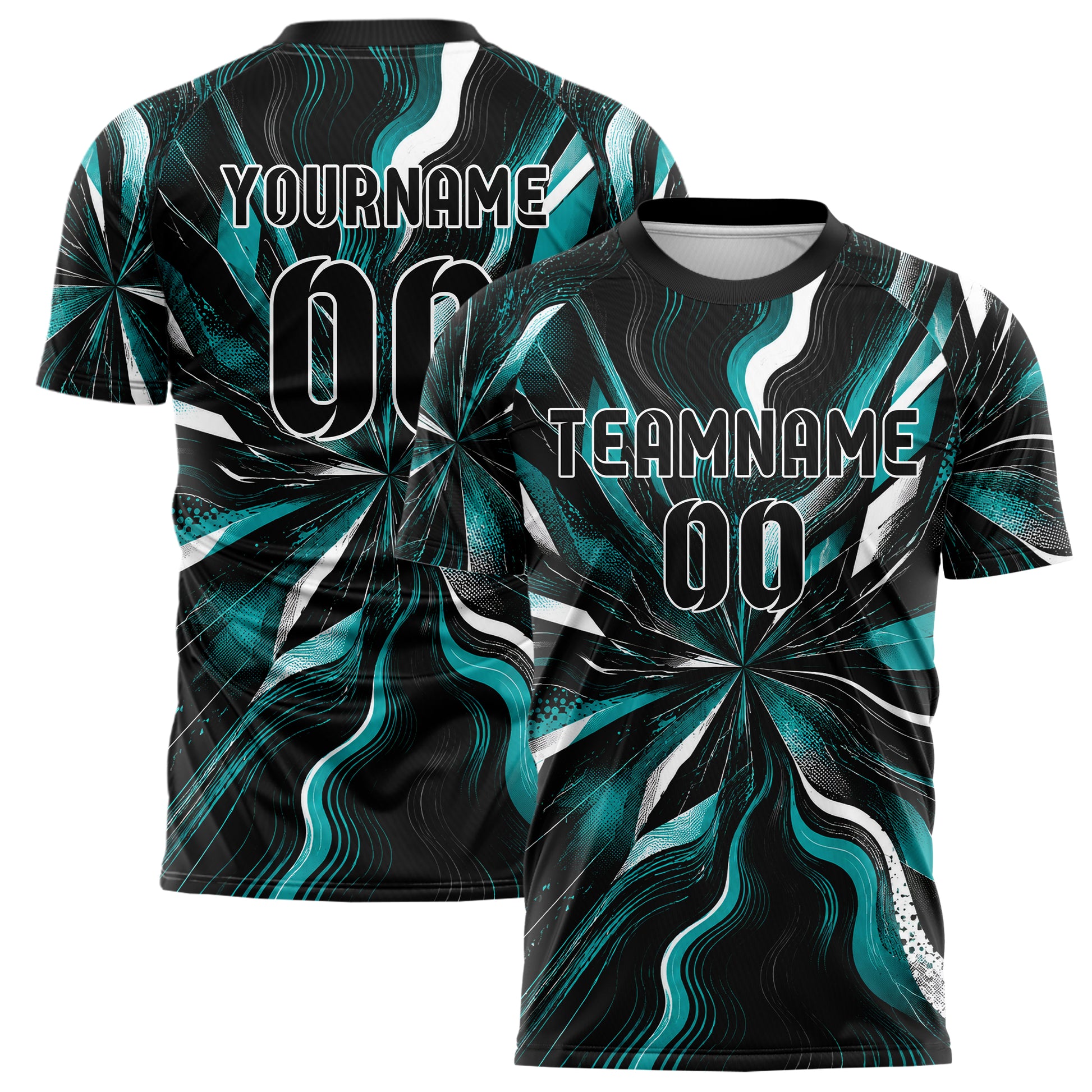 Schwarz lebendiges abstrakte Linien wavy Parallel Curves Design 12-0182 individuelles Fußballtrikot main