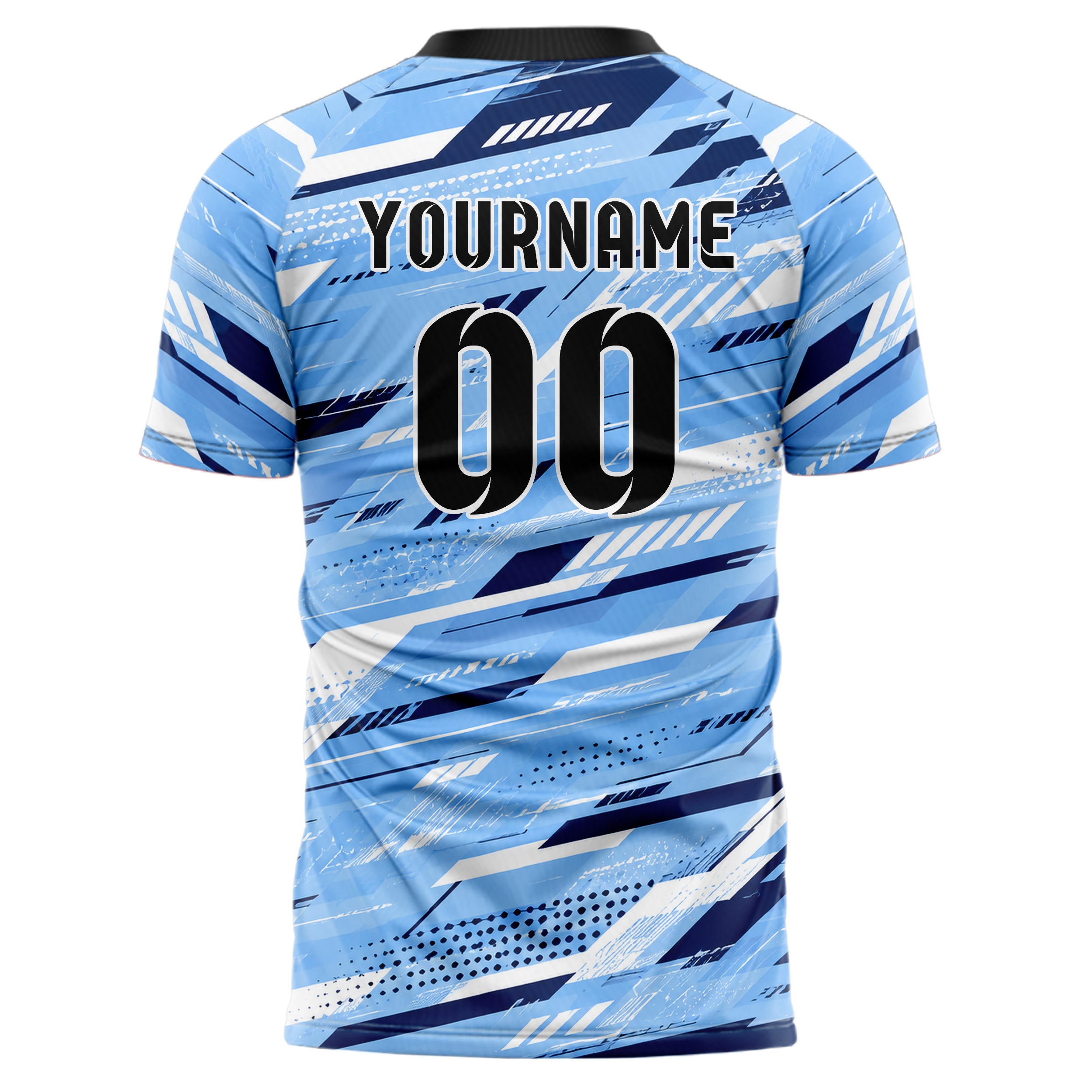 Hellblau klassisches abstrakte Linien diagonale Streamlines Design 12-0163 individuelles Fußballtrikot back