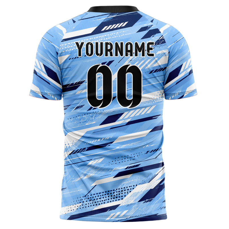Hellblau klassisches abstrakte Linien diagonale Streamlines Design 12-0163 individuelles Fußballtrikot back
