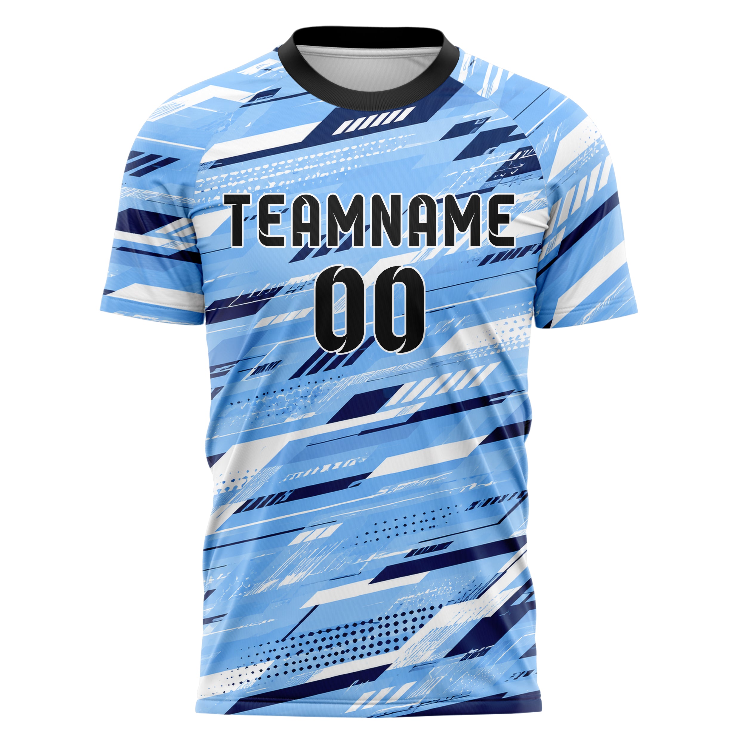 Hellblau klassisches abstrakte Linien diagonale Streamlines Design 12-0163 individuelles Fußballtrikot front