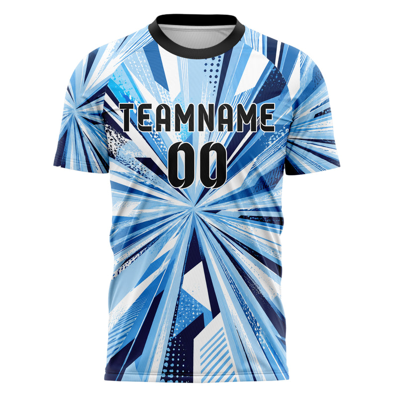 Hellblau klassisches abstrakte Linien diagonale Streamlines Design 12-0211 individuelles Fußballtrikot front