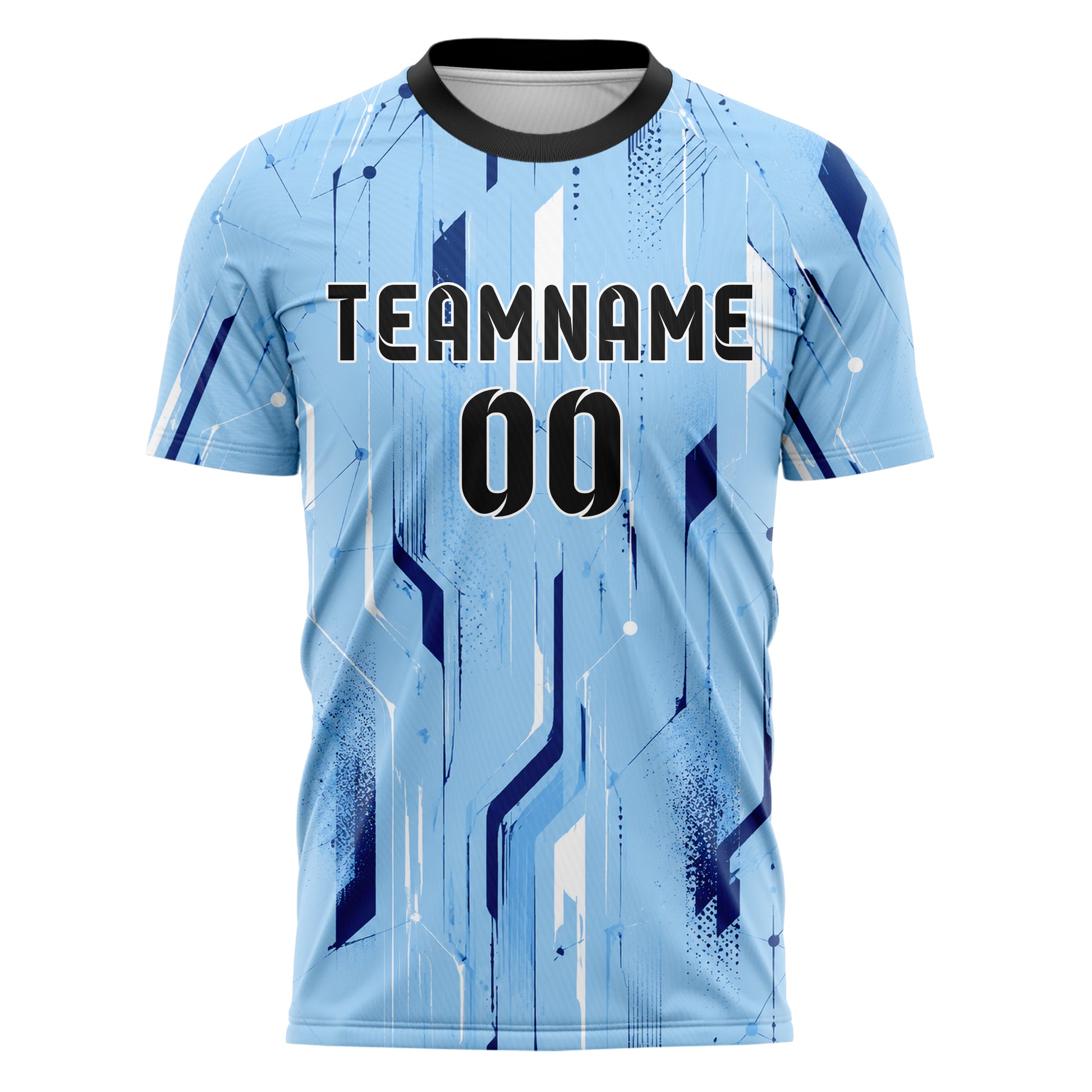 Hellblau klassisches abstrakte Linien Network Web Design 12-0223 individuelles Fußballtrikot front