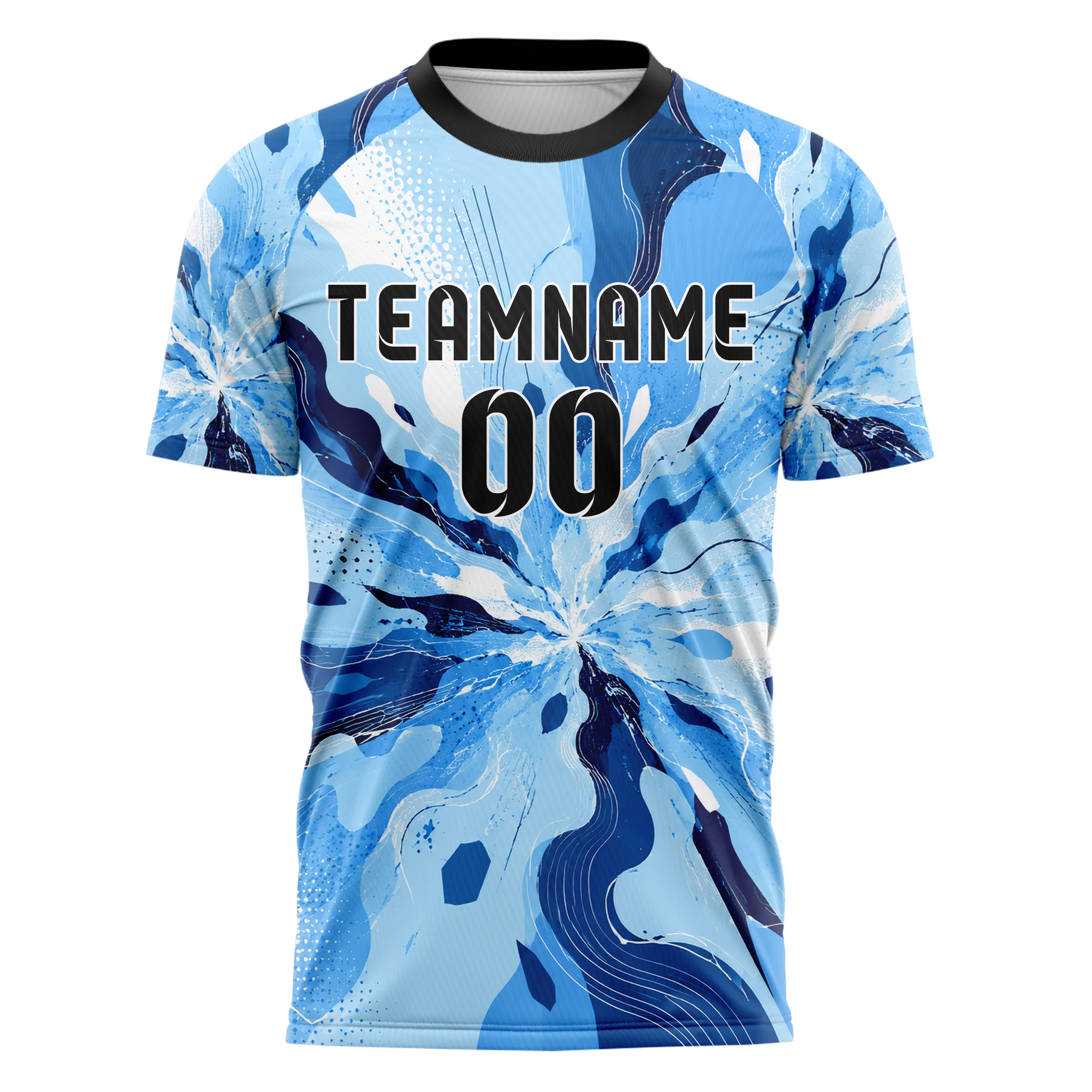 Hellblau klassisches abstrakte Linien Organic Blobs Outline Design 12-0100 individuelles Fußballtrikot front