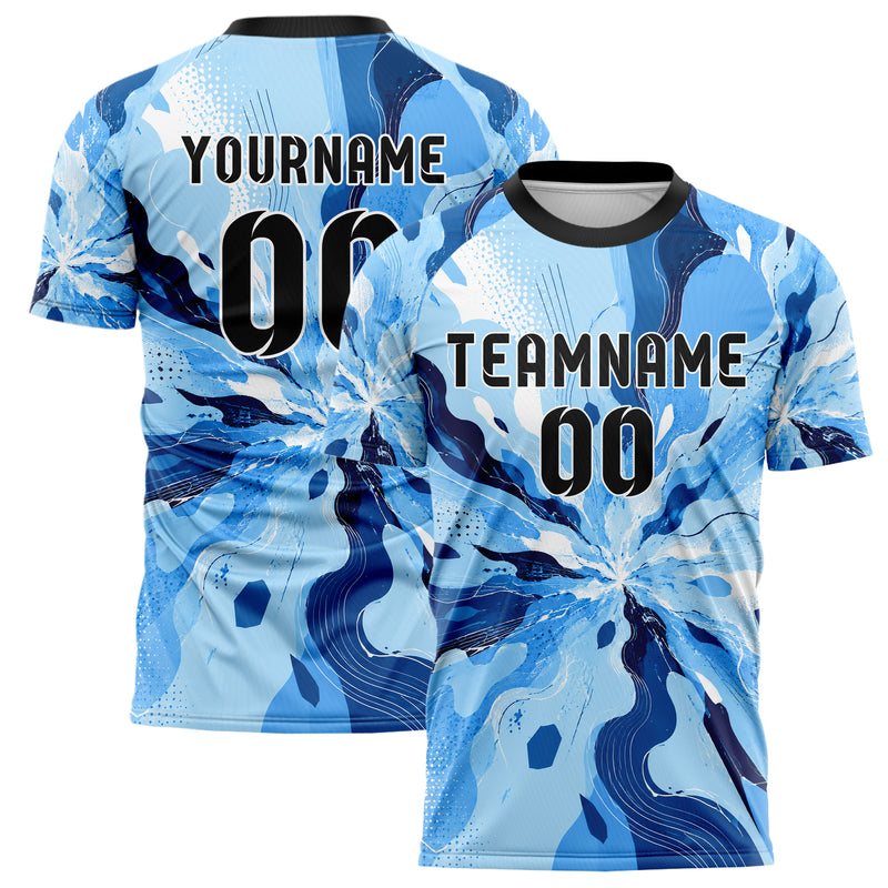 Hellblau klassisches abstrakte Linien Organic Blobs Outline Design 12-0100 individuelles Fußballtrikot main
