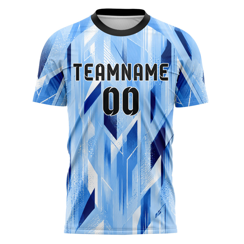 Hellblau klassisches abstrakte Linien Polygon Shards Design 12-0298 individuelles Fußballtrikot front