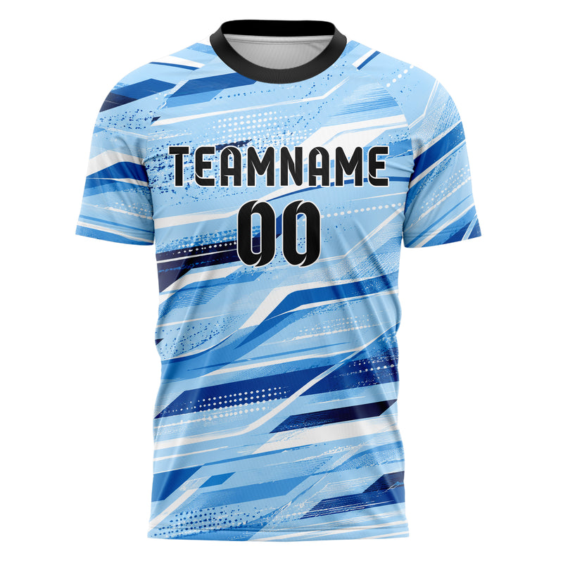 Hellblau klassisches abstrakte Linien Speckles Line Accents Design 12-0160 individuelles Fußballtrikot front
