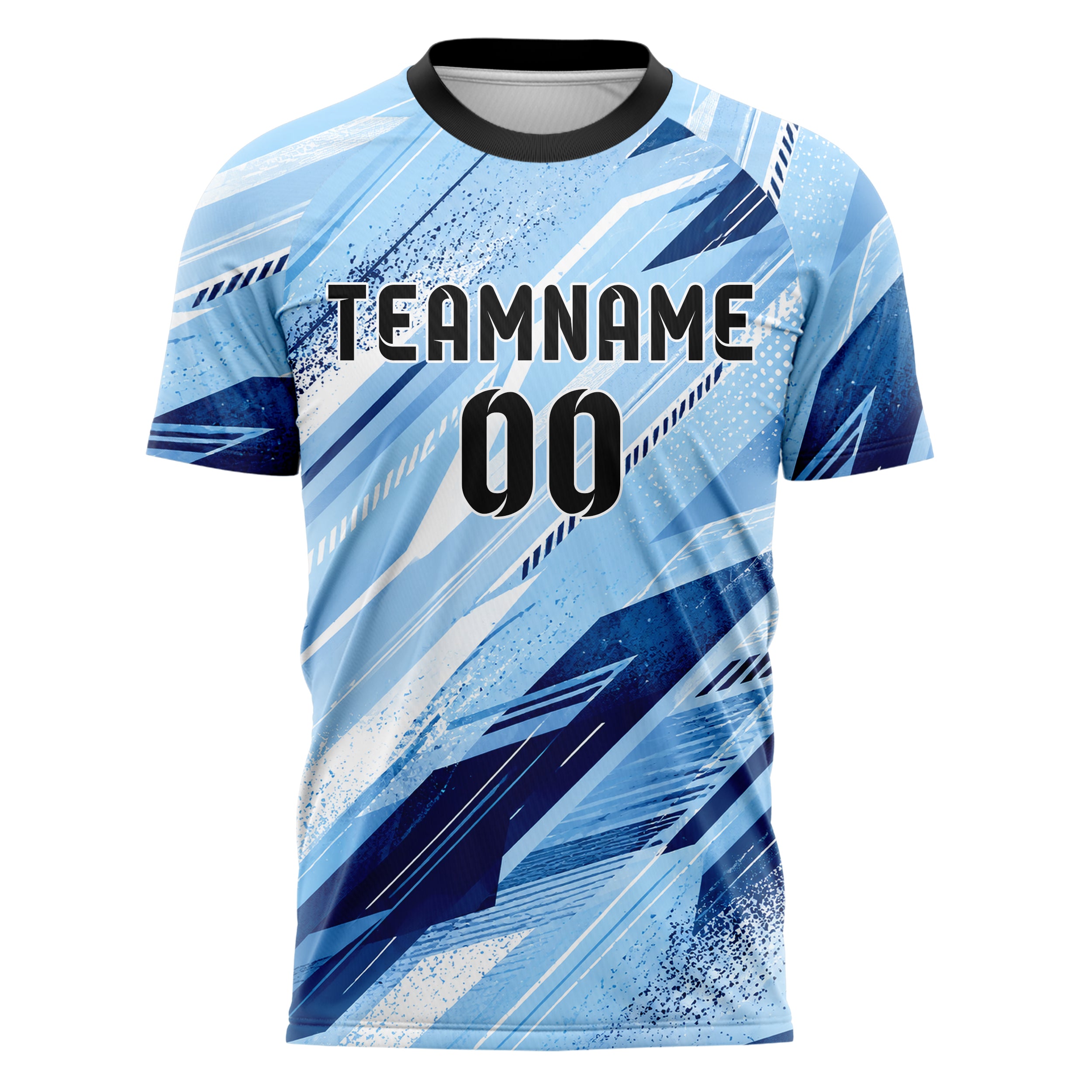 Hellblau klassisches abstrakte Linien Speckles Line Accents Design 12-0256 individuelles Fußballtrikot front