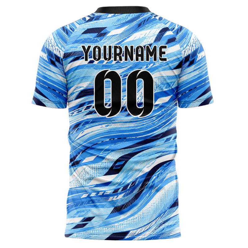 Hellblau klassisches abstrakte Linien wavy Parallel Curves Design 12-0238 individuelles Fußballtrikot back