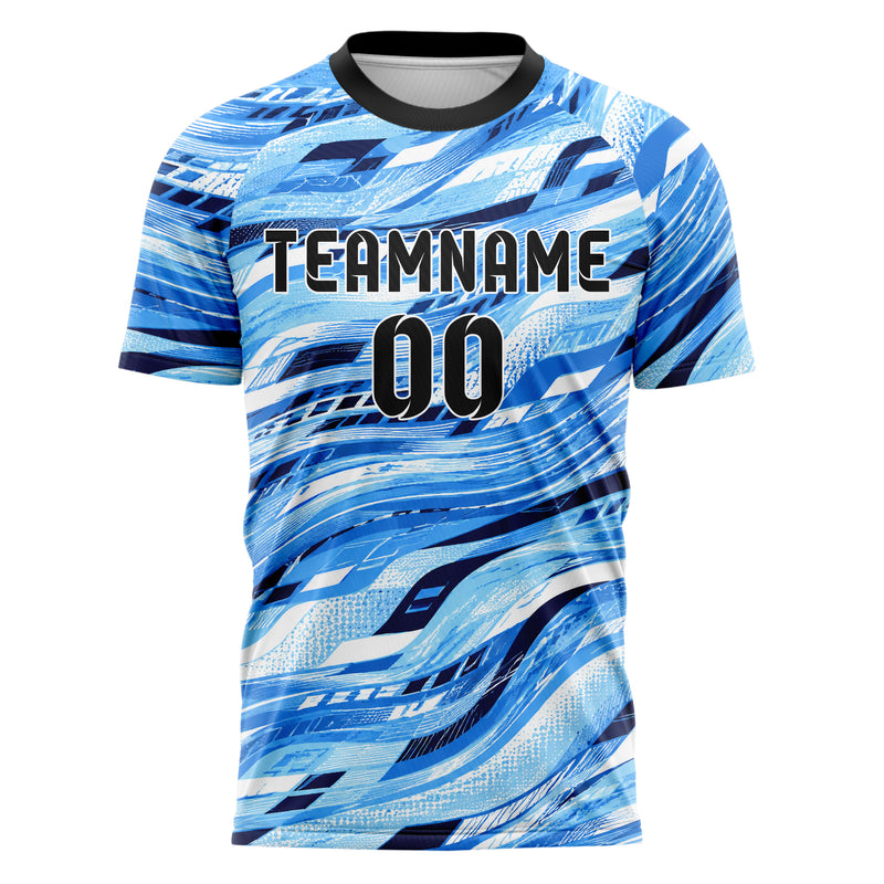 Hellblau klassisches abstrakte Linien wavy Parallel Curves Design 12-0238 individuelles Fußballtrikot front