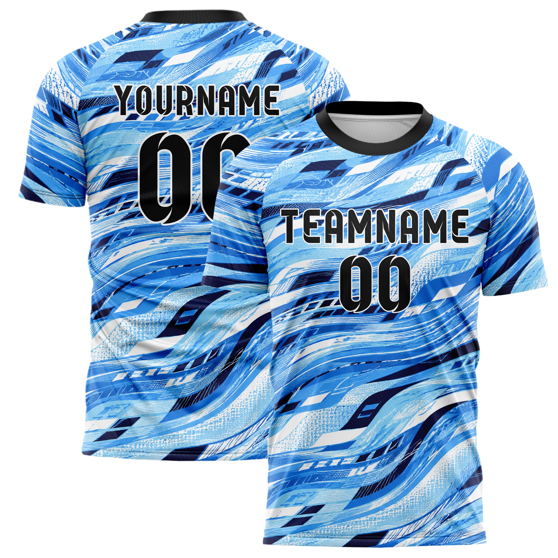 Hellblau klassisches abstrakte Linien wavy Parallel Curves Design 12-0238 individuelles Fußballtrikot main