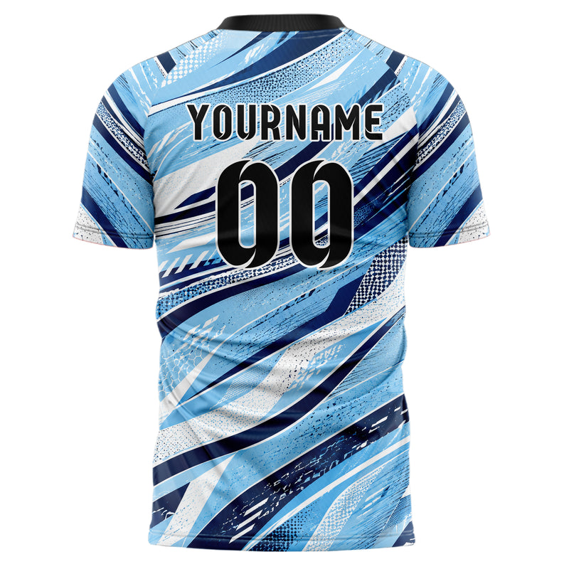 Hellblau klassisches abstrakte Linien wavy Parallel Curves Design 12-0550 individuelles Fußballtrikot back