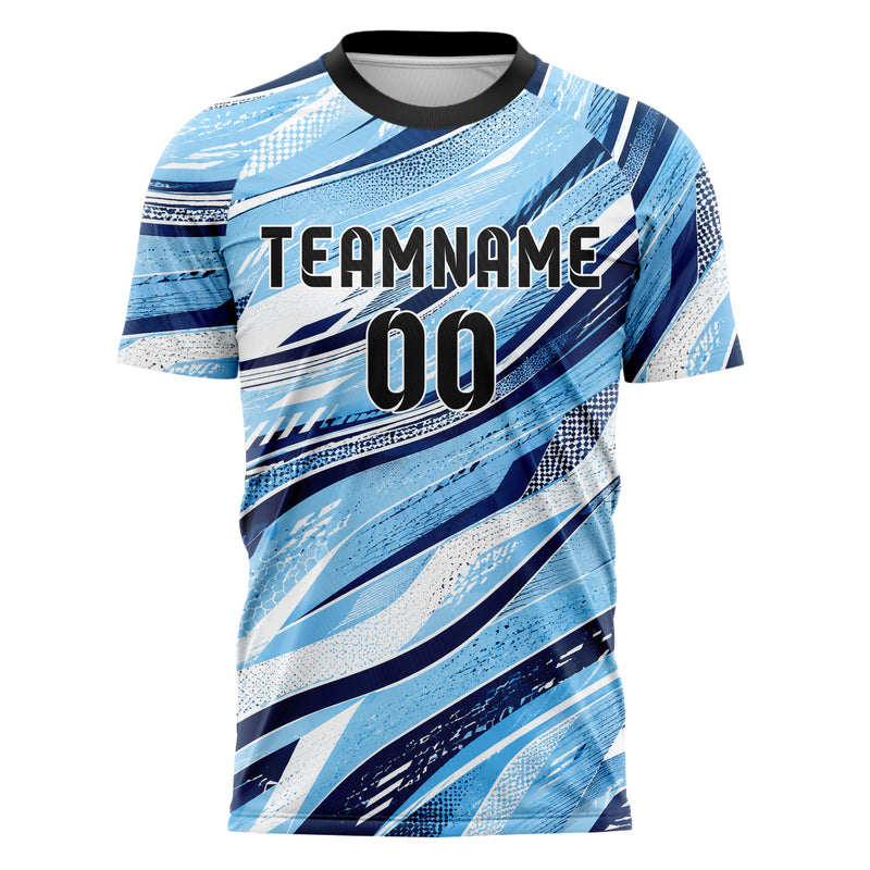 Hellblau klassisches abstrakte Linien wavy Parallel Curves Design 12-0550 individuelles Fußballtrikot front