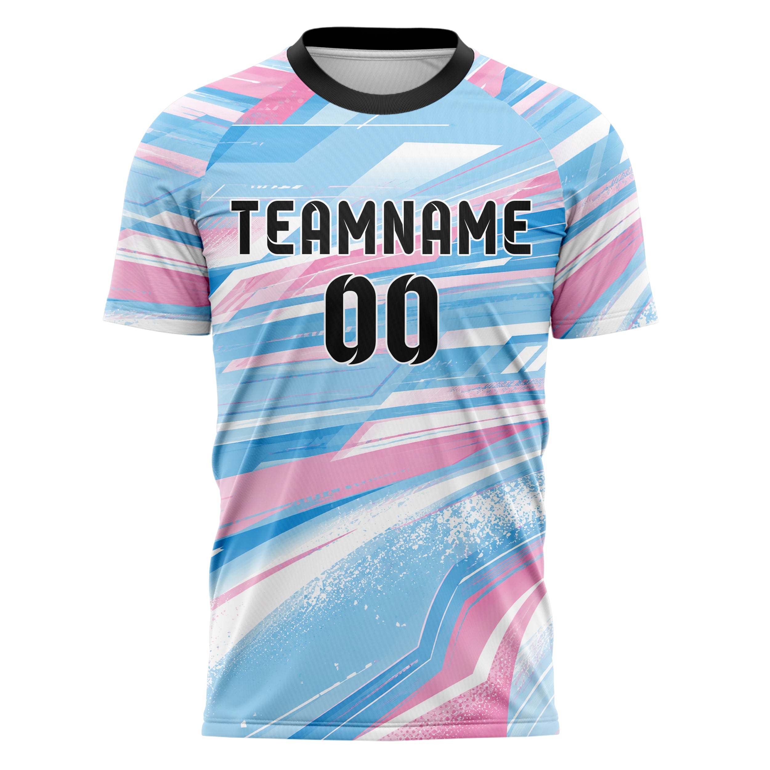 Himmelblau pastelliges abstrakte Linien asymmetrische Vector Panels Design 12-0065 individuelles Fußballtrikot front