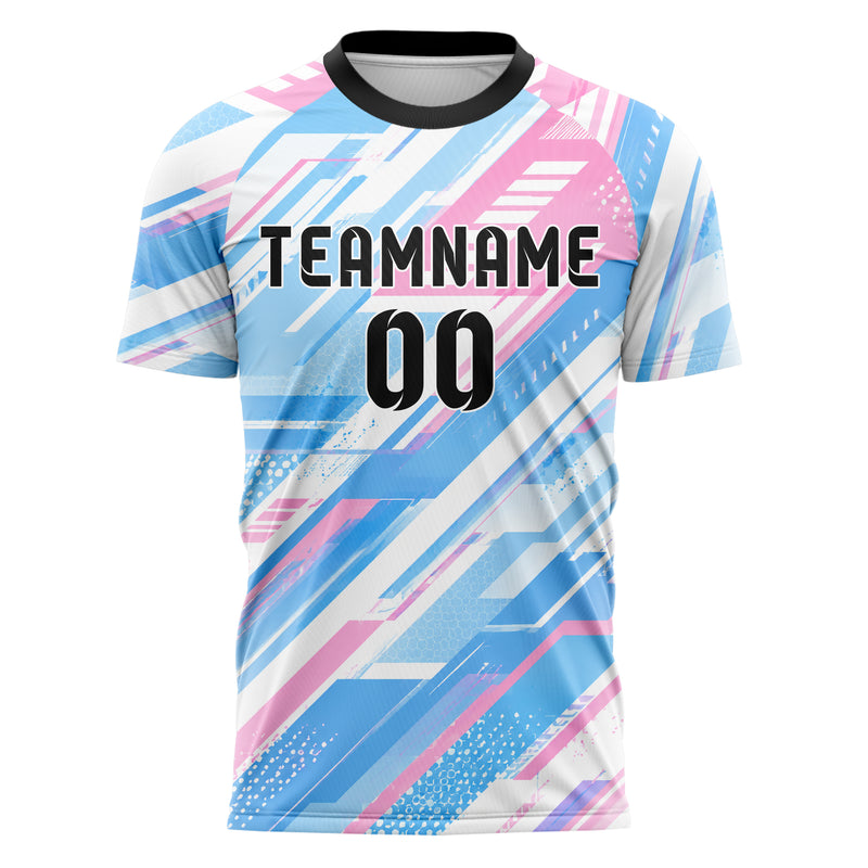 Himmelblau pastelliges abstrakte Linien asymmetrische Vector Panels Design 12-0113 individuelles Fußballtrikot front
