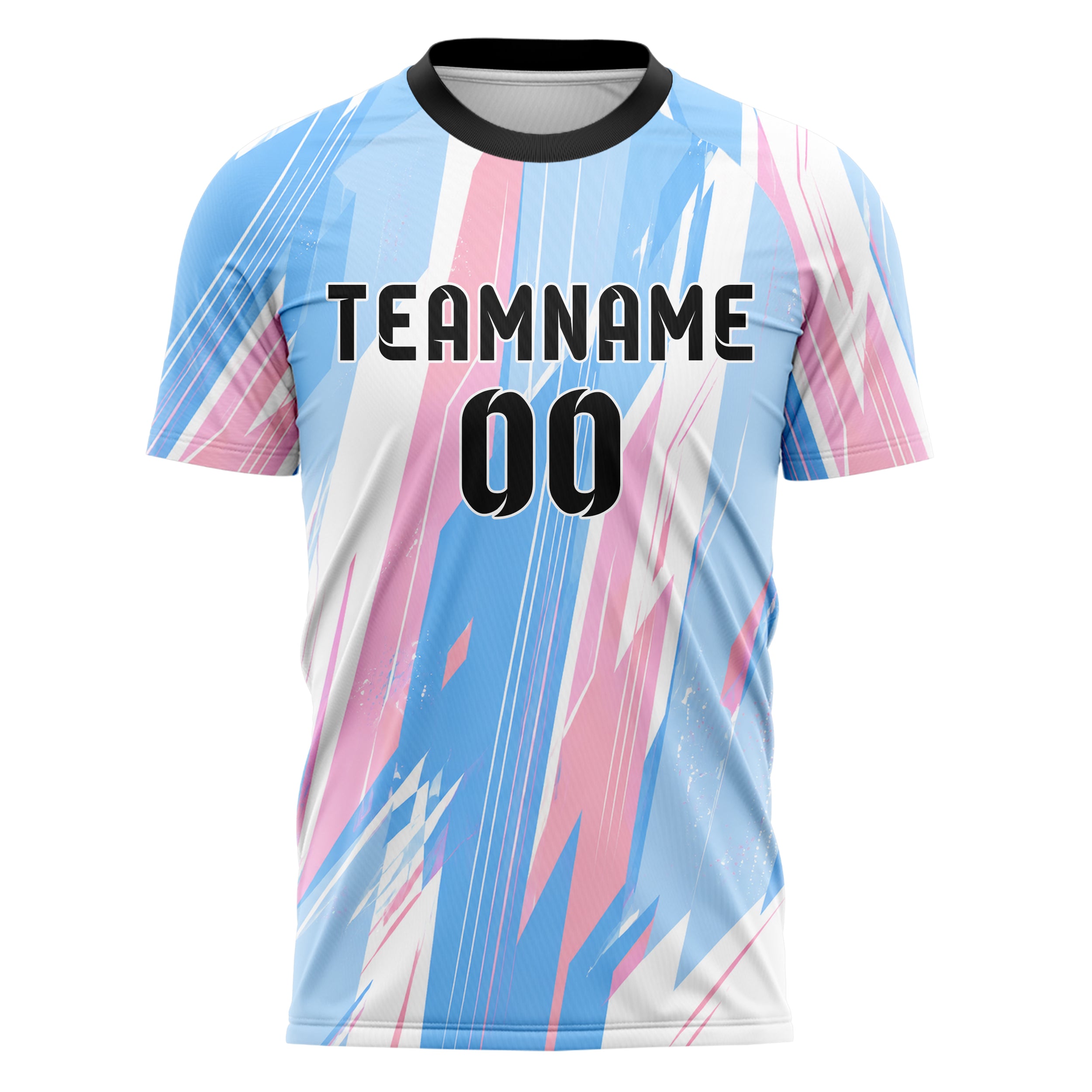 Himmelblau pastelliges abstrakte Linien diagonale Streamlines Design 12-0419 individuelles Fußballtrikot front