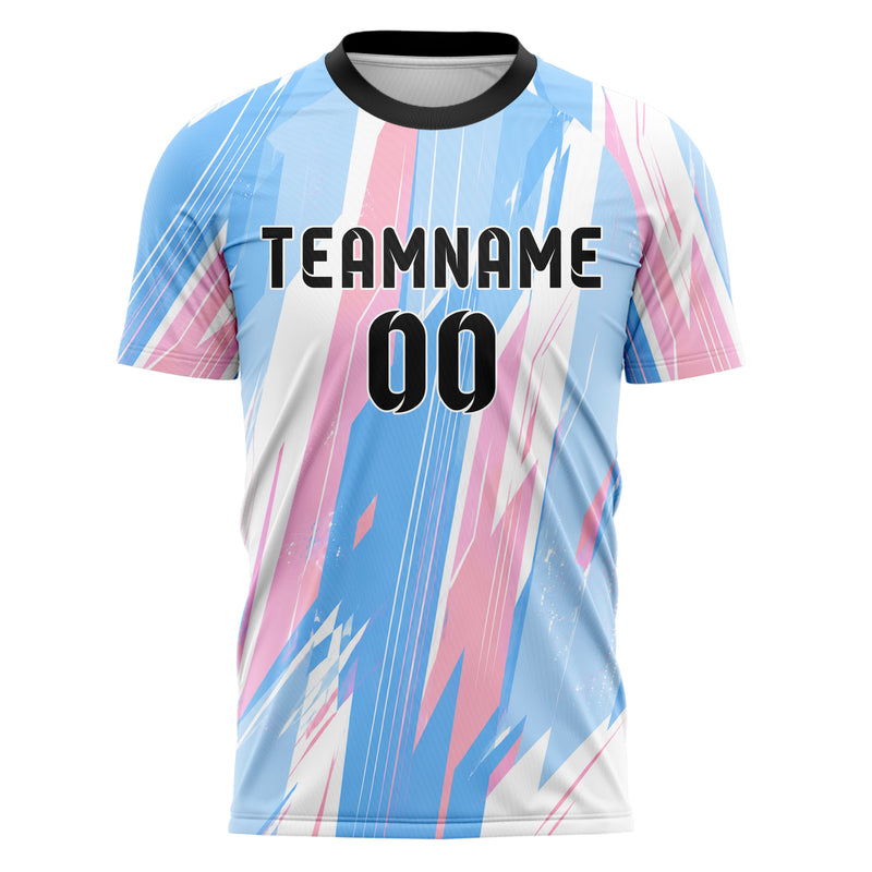 Himmelblau pastelliges abstrakte Linien diagonale Streamlines Design 12-0419 individuelles Fußballtrikot front