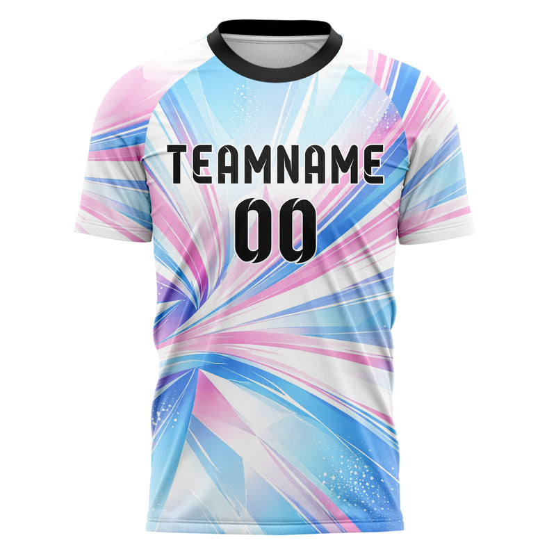 Himmelblau pastelliges abstrakte Linien diagonale Streamlines Design 12-0491 individuelles Fußballtrikot front