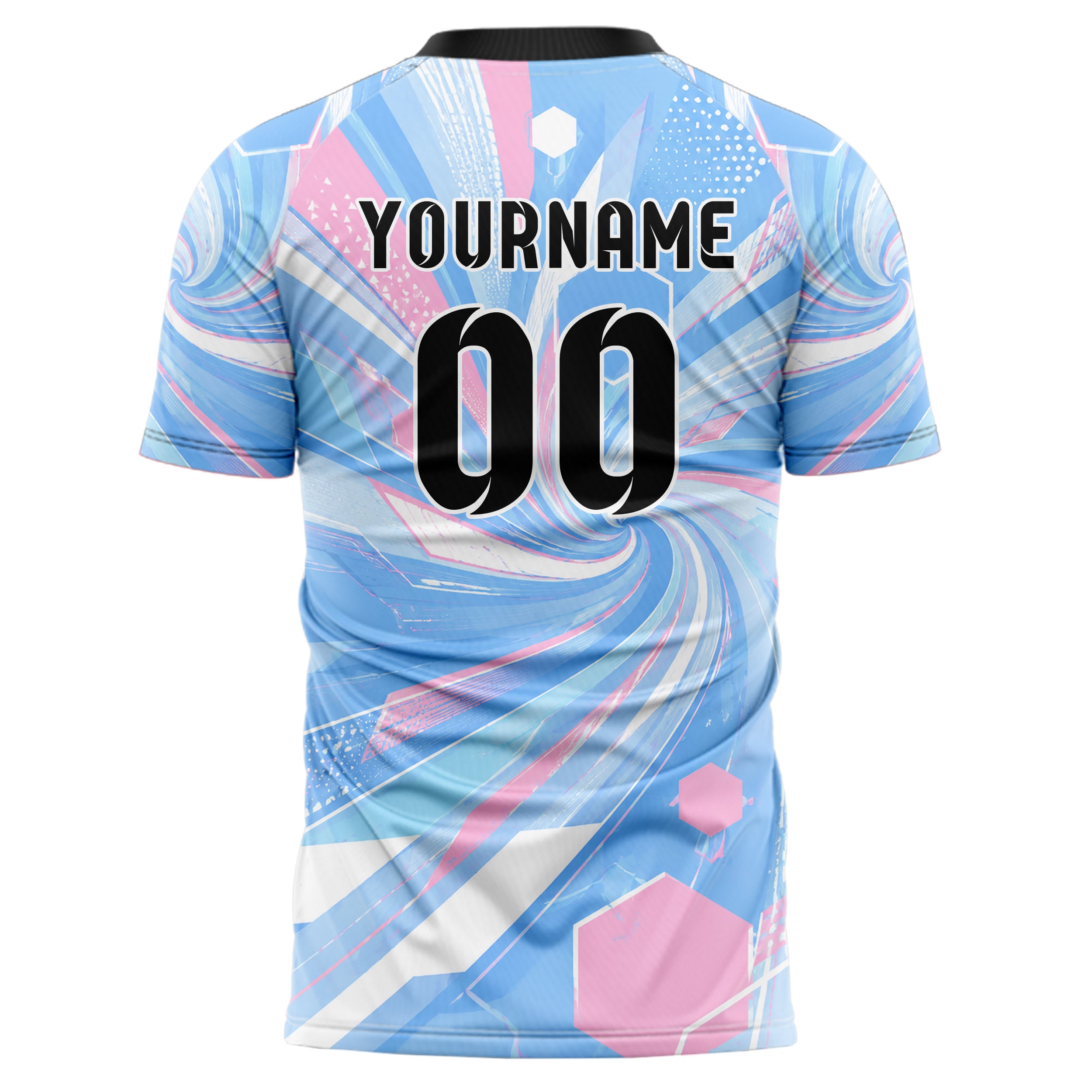 Himmelblau pastelliges abstrakte Linien Hexagons Curve Lines Design 12-0173 individuelles Fußballtrikot back