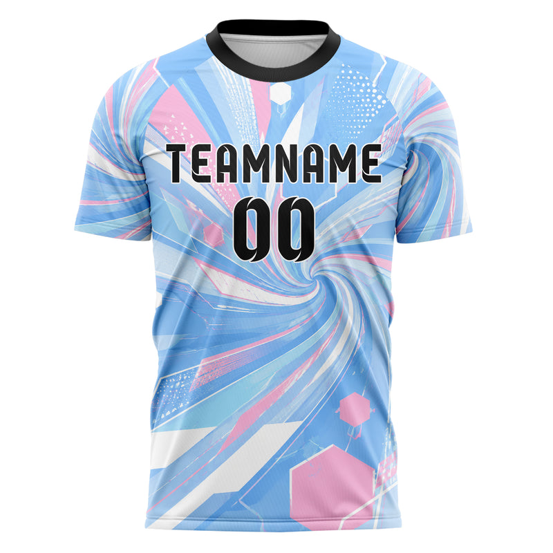 Himmelblau pastelliges abstrakte Linien Hexagons Curve Lines Design 12-0173 individuelles Fußballtrikot front