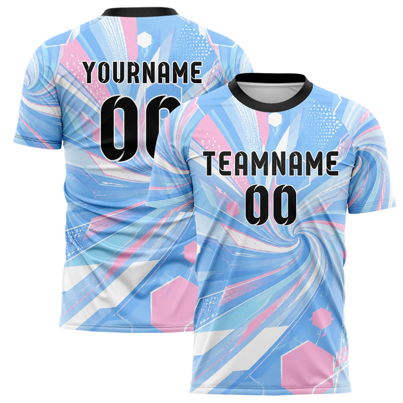 Himmelblau pastelliges abstrakte Linien Hexagons Curve Lines Design 12-0173 individuelles Fußballtrikot main