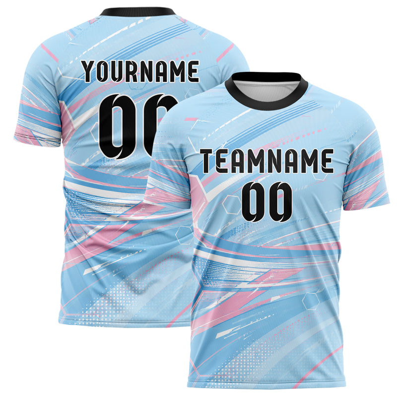 Himmelblau pastelliges abstrakte Linien Hexagons Curve Lines Design 12-0197 individuelles Fußballtrikot main
