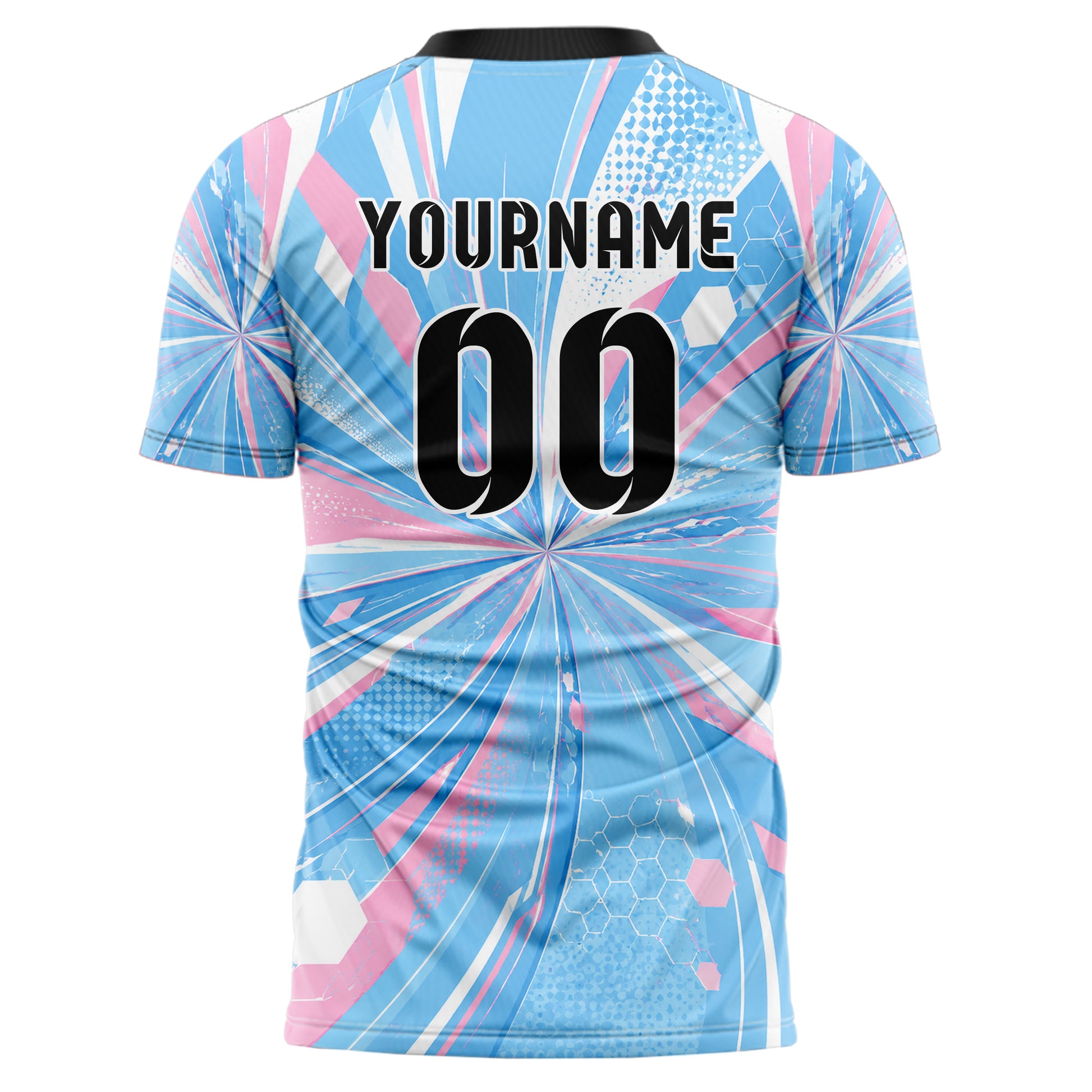 Himmelblau pastelliges abstrakte Linien Hexagons Curve Lines Design 12-0461 individuelles Fußballtrikot back