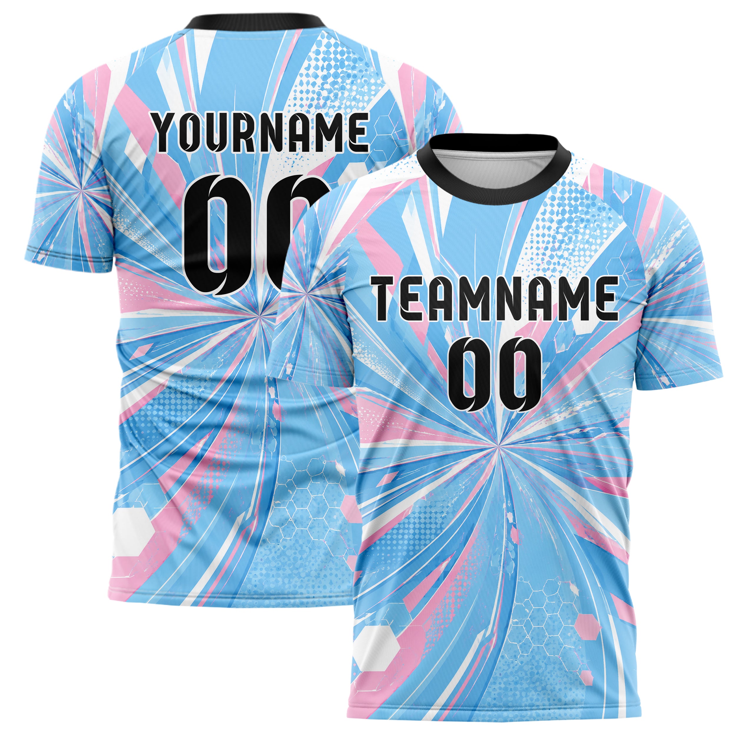 Himmelblau pastelliges abstrakte Linien Hexagons Curve Lines Design 12-0461 individuelles Fußballtrikot main