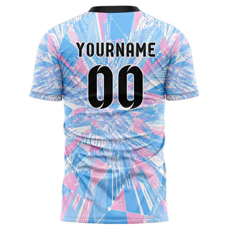 Himmelblau pastelliges abstrakte Linien Network Web Design 12-0095 individuelles Fußballtrikot back