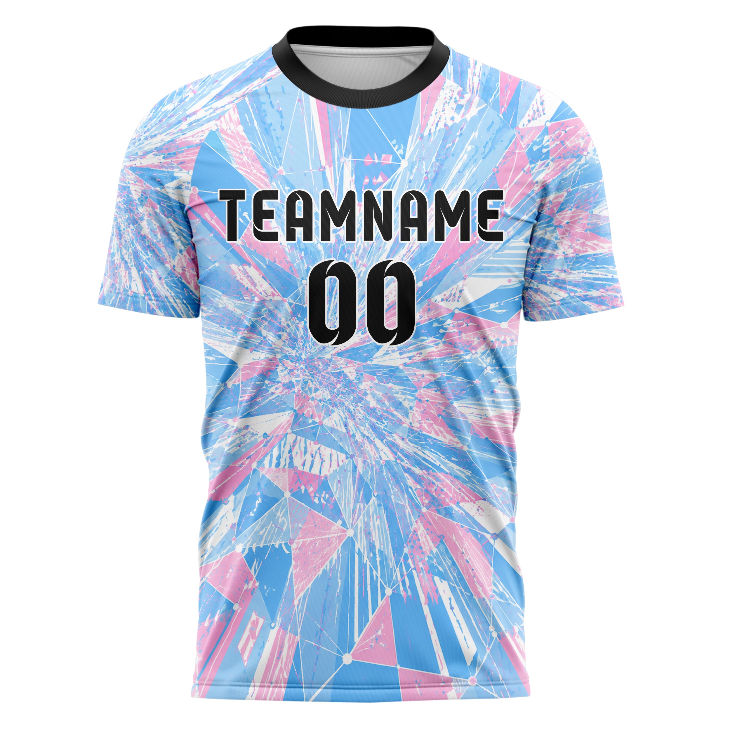Himmelblau pastelliges abstrakte Linien Network Web Design 12-0095 individuelles Fußballtrikot front