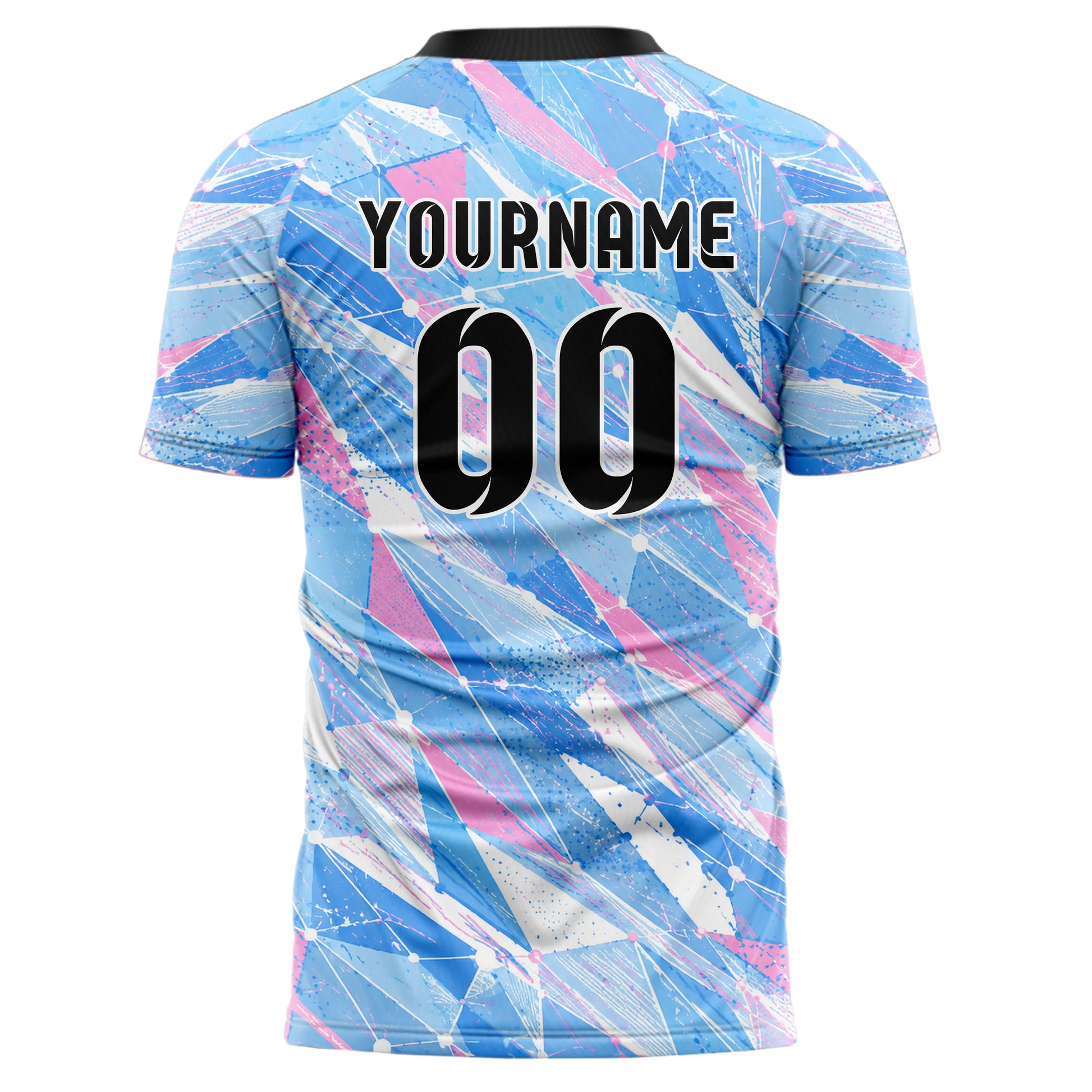 Himmelblau pastelliges abstrakte Linien Network Web Design 12-0599 individuelles Fußballtrikot back