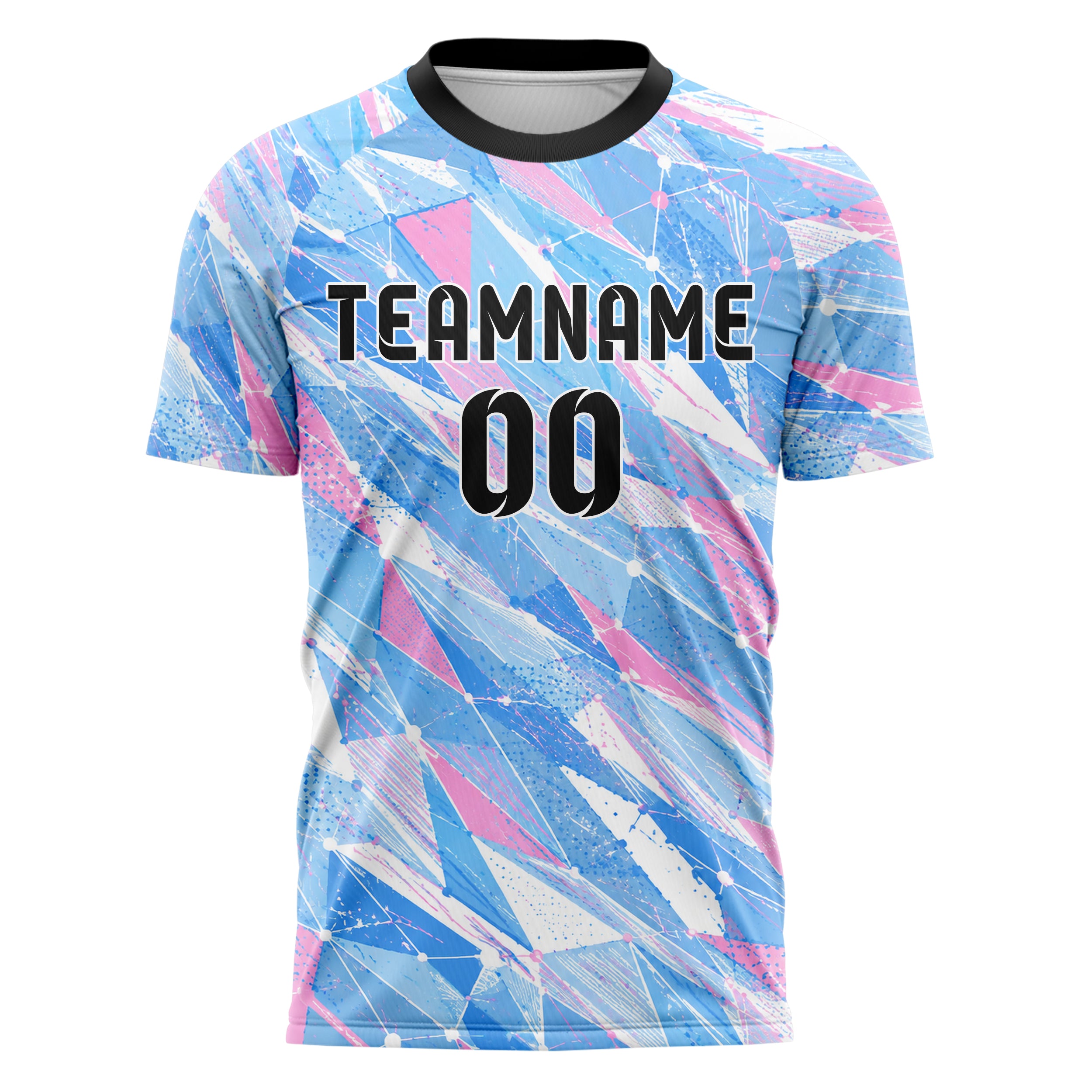 Himmelblau pastelliges abstrakte Linien Network Web Design 12-0599 individuelles Fußballtrikot front