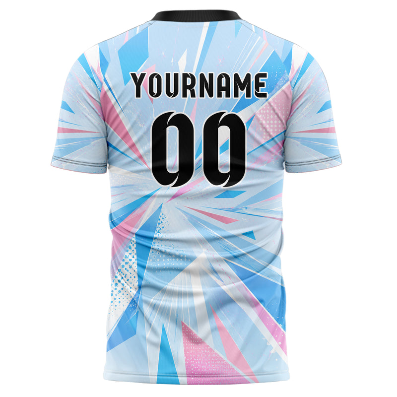 Himmelblau pastelliges abstrakte Linien Polygon Shards Design 12-0026 individuelles Fußballtrikot back