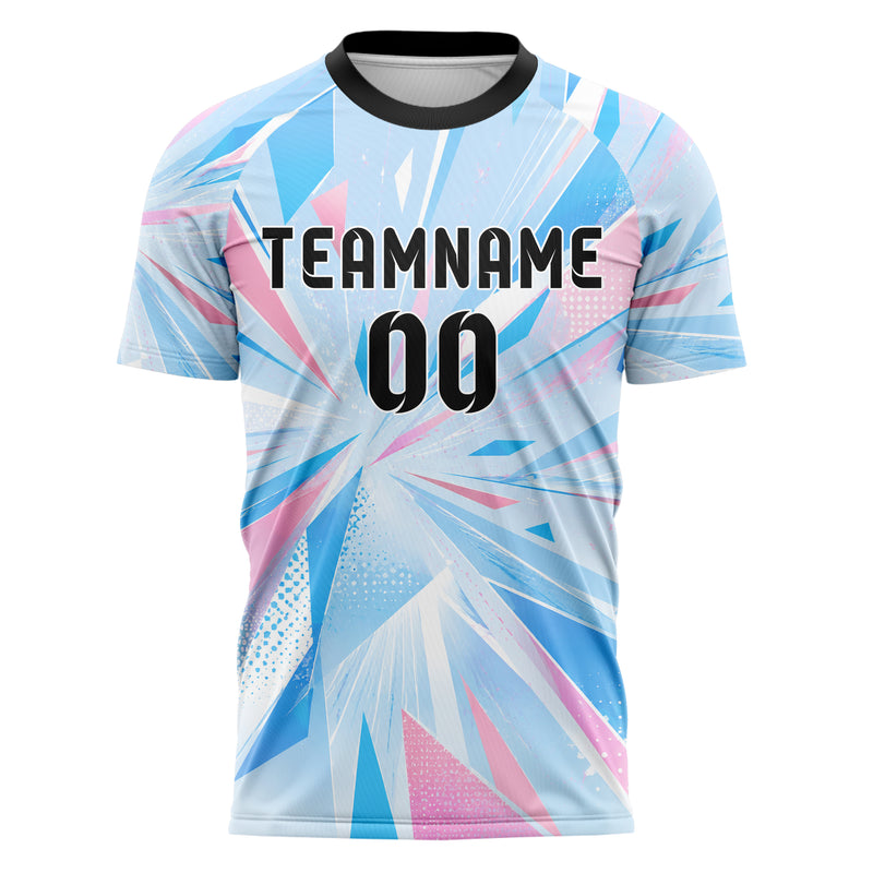 Himmelblau pastelliges abstrakte Linien Polygon Shards Design 12-0026 individuelles Fußballtrikot front