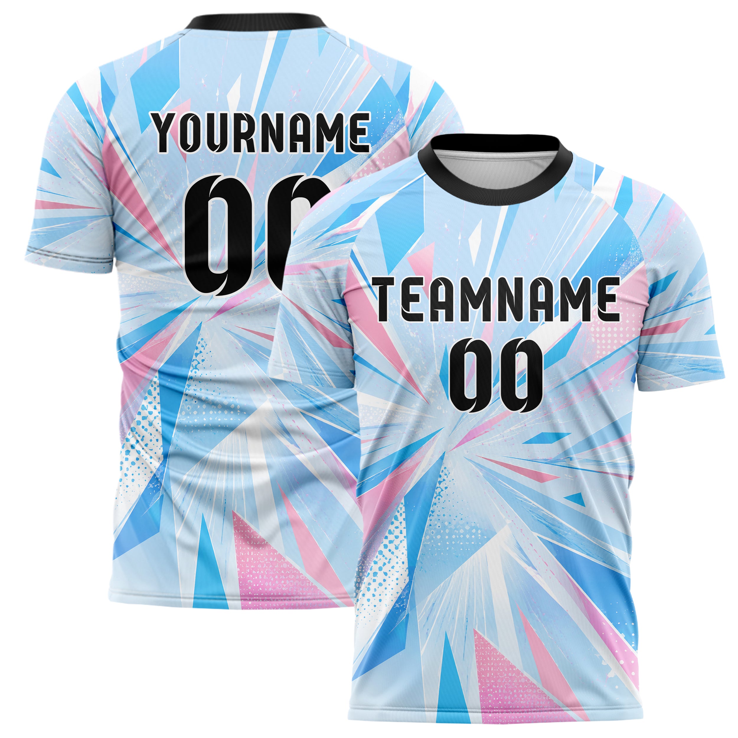 Himmelblau pastelliges abstrakte Linien Polygon Shards Design 12-0026 individuelles Fußballtrikot main