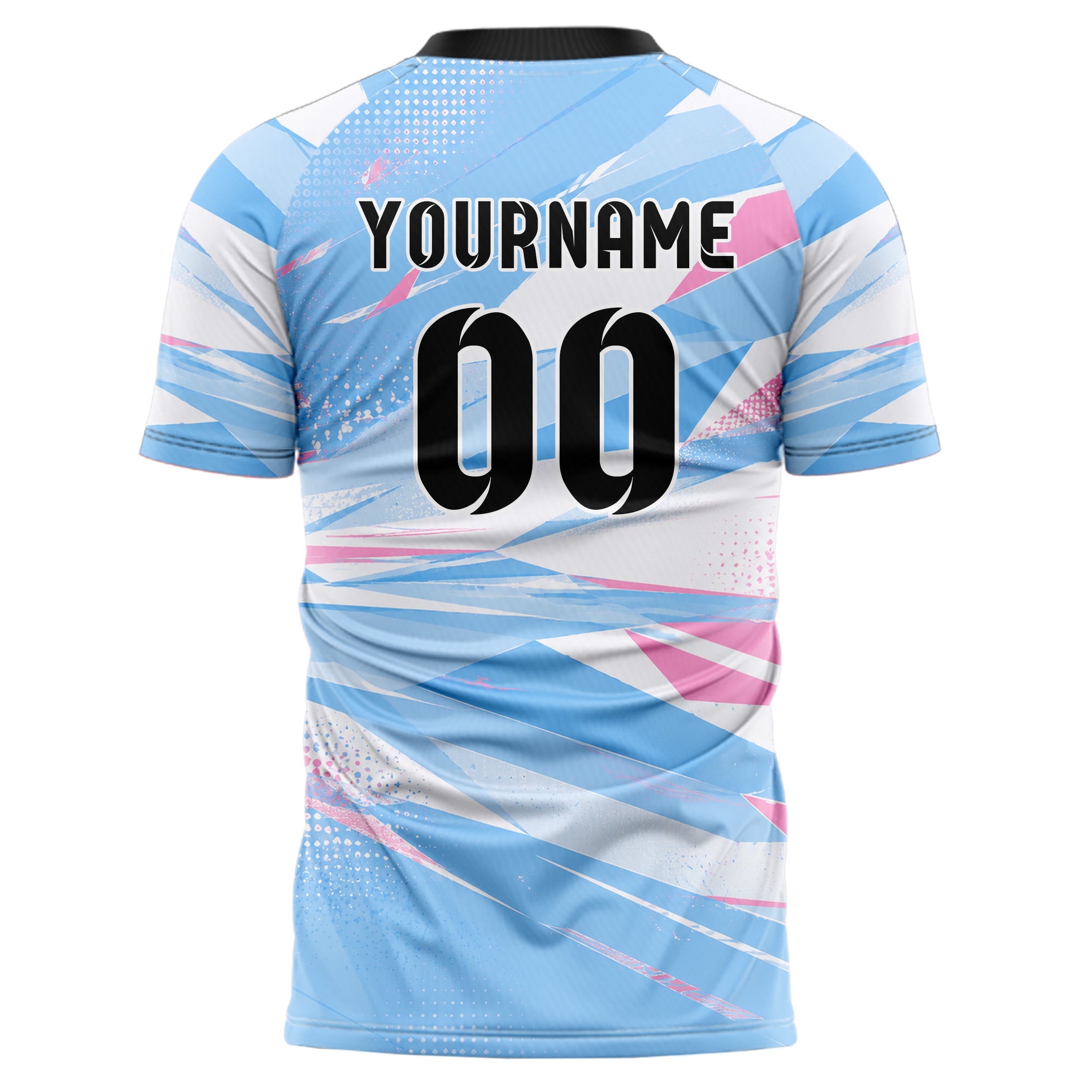 Himmelblau pastelliges abstrakte Linien Polygon Shards Design 12-0482 individuelles Fußballtrikot back