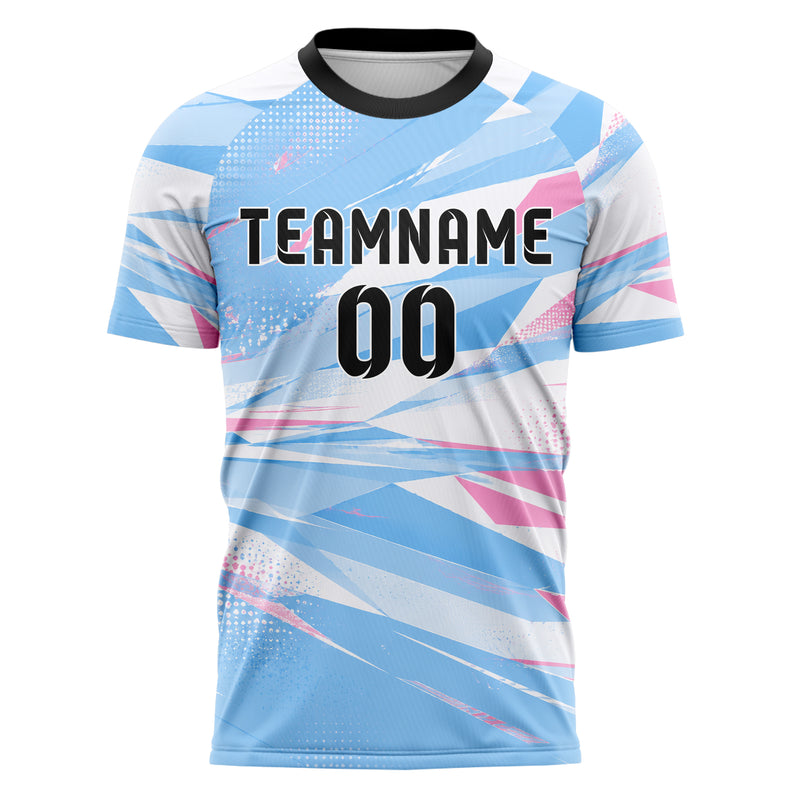 Himmelblau pastelliges abstrakte Linien Polygon Shards Design 12-0482 individuelles Fußballtrikot front