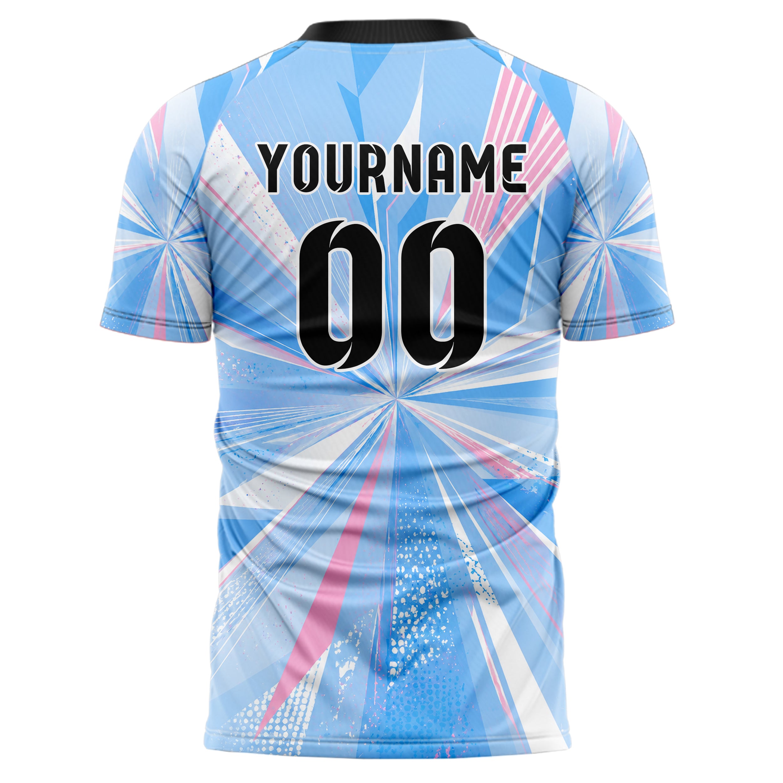 Himmelblau pastelliges abstrakte Linien Speckles Line Accents Design 12-0464 individuelles Fußballtrikot back