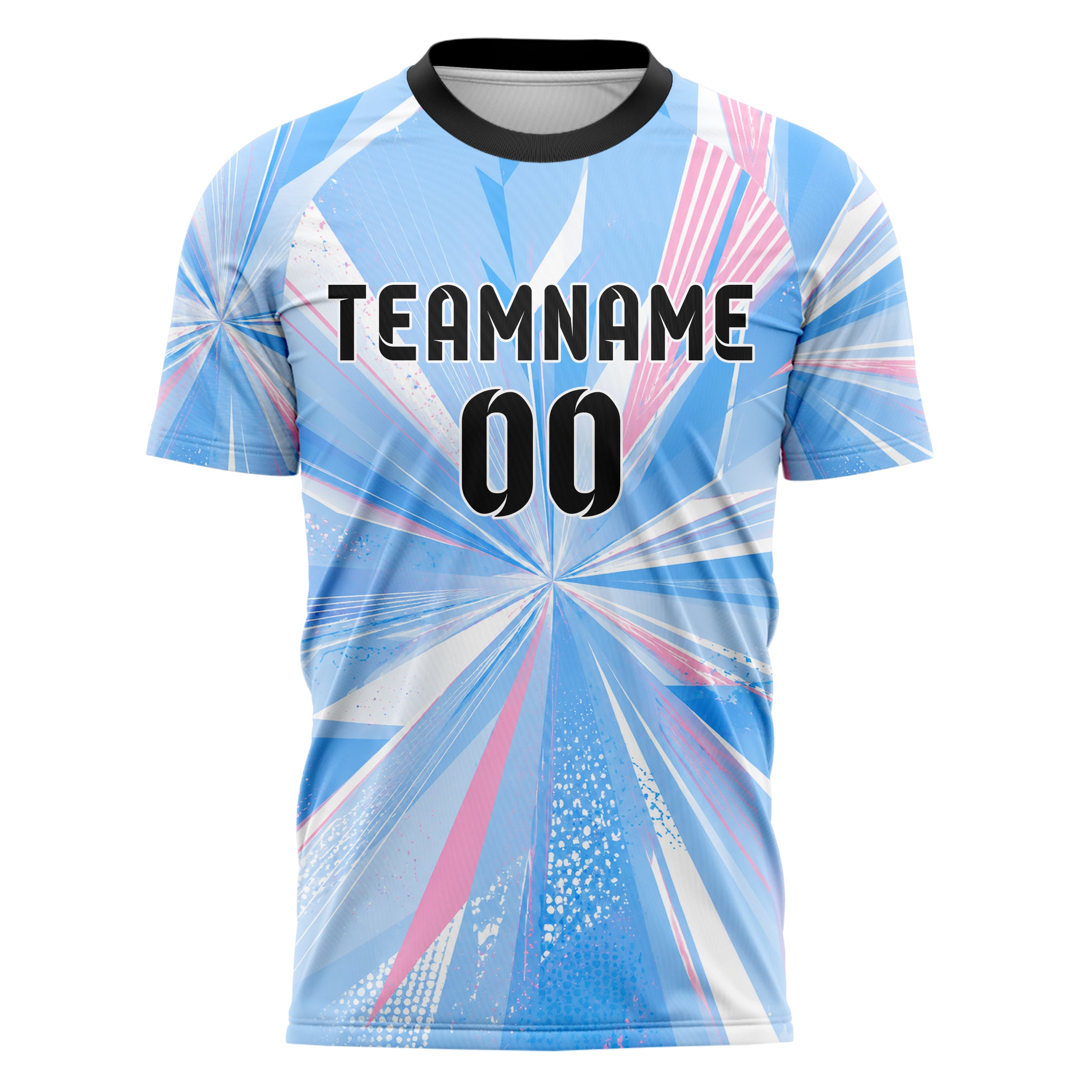 Himmelblau pastelliges abstrakte Linien Speckles Line Accents Design 12-0464 individuelles Fußballtrikot front