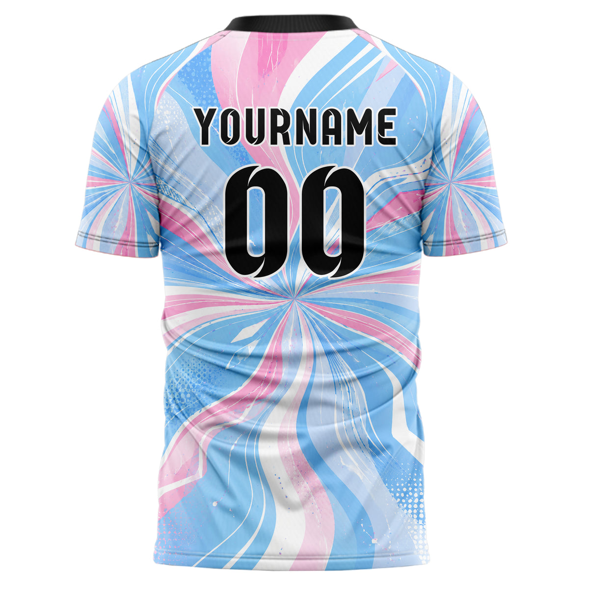 Himmelblau pastelliges abstrakte Linien wavy Parallel Curves Design 12-0278 individuelles Fußballtrikot back