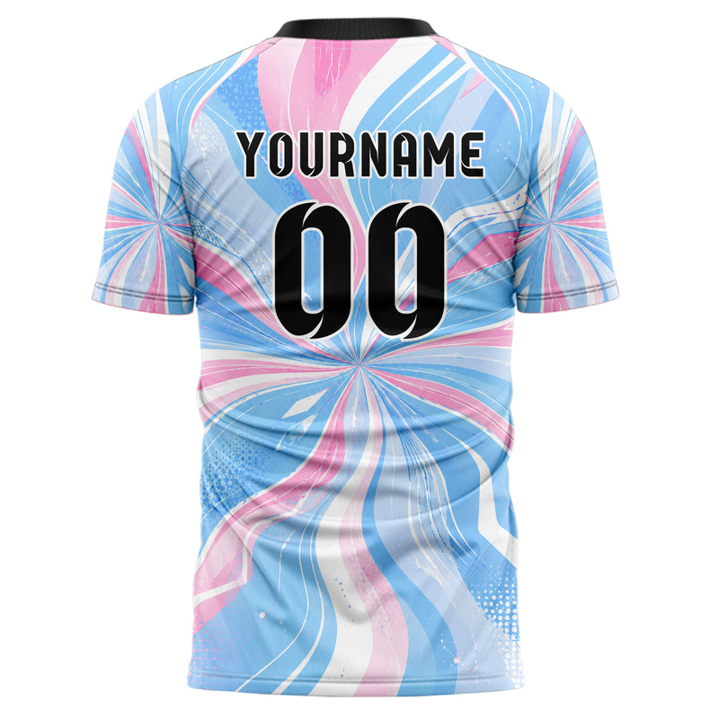 Himmelblau pastelliges abstrakte Linien wavy Parallel Curves Design 12-0278 individuelles Fußballtrikot back