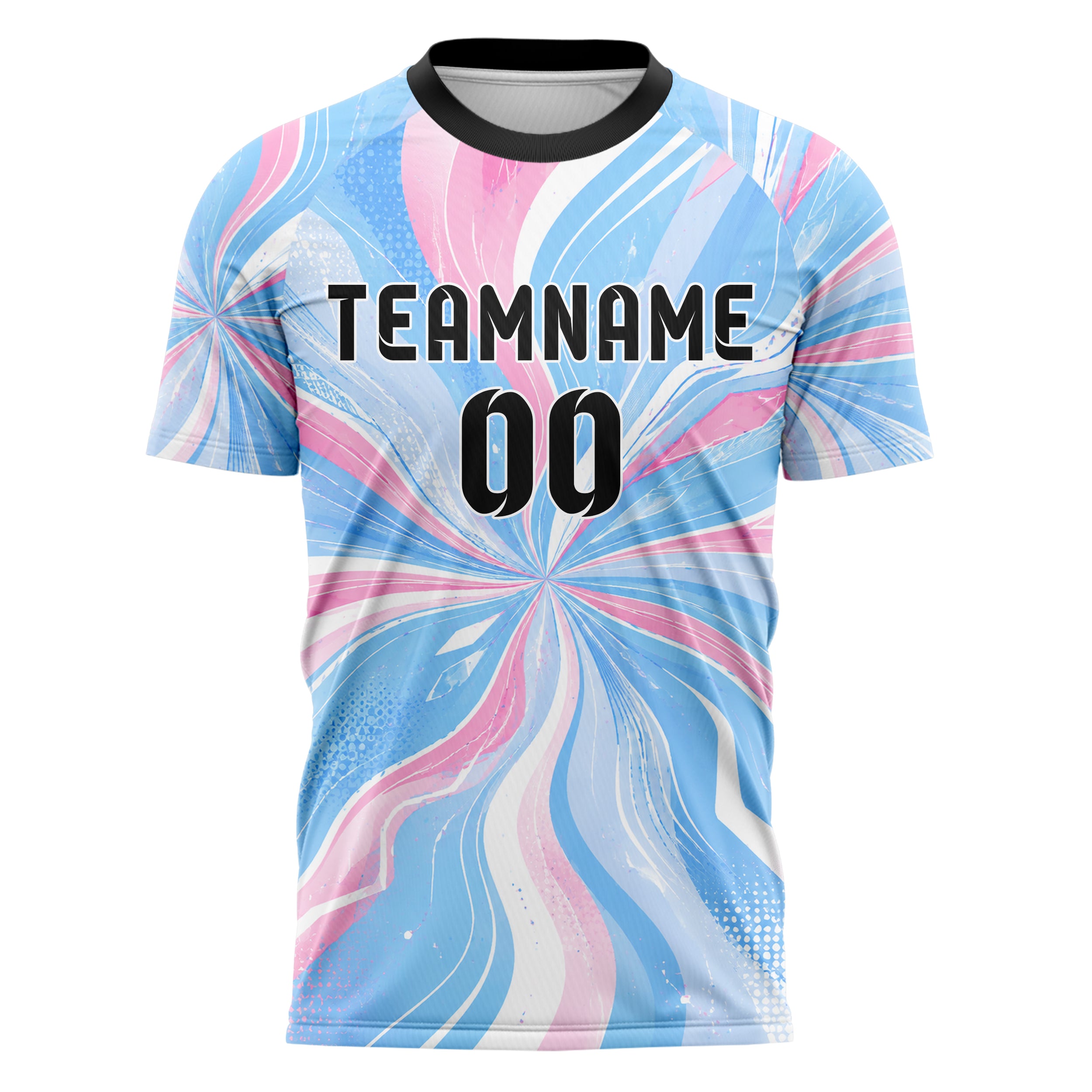 Himmelblau pastelliges abstrakte Linien wavy Parallel Curves Design 12-0278 individuelles Fußballtrikot front
