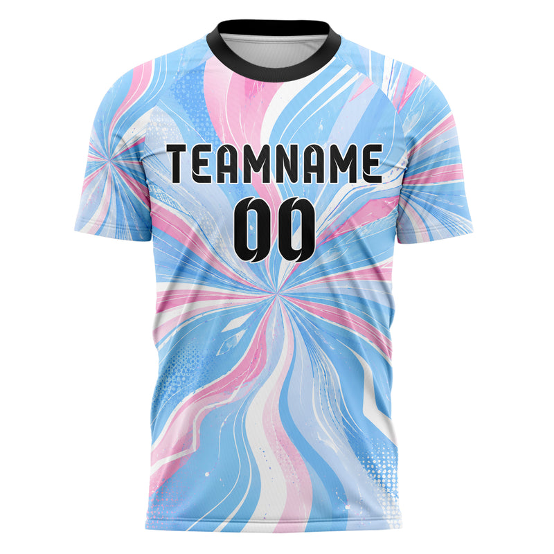Himmelblau pastelliges abstrakte Linien wavy Parallel Curves Design 12-0278 individuelles Fußballtrikot front