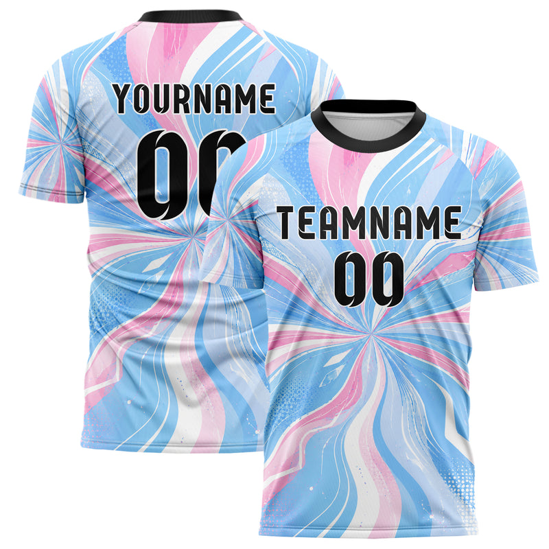 Himmelblau pastelliges abstrakte Linien wavy Parallel Curves Design 12-0278 individuelles Fußballtrikot main