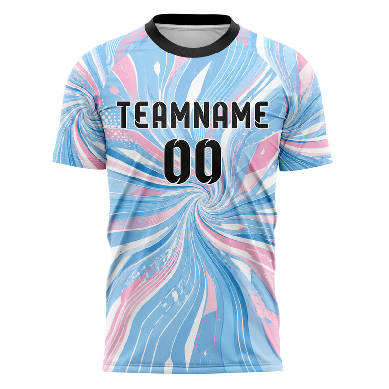 Himmelblau pastelliges abstrakte Linien wavy Parallel Curves Design 12-0494 individuelles Fußballtrikot front